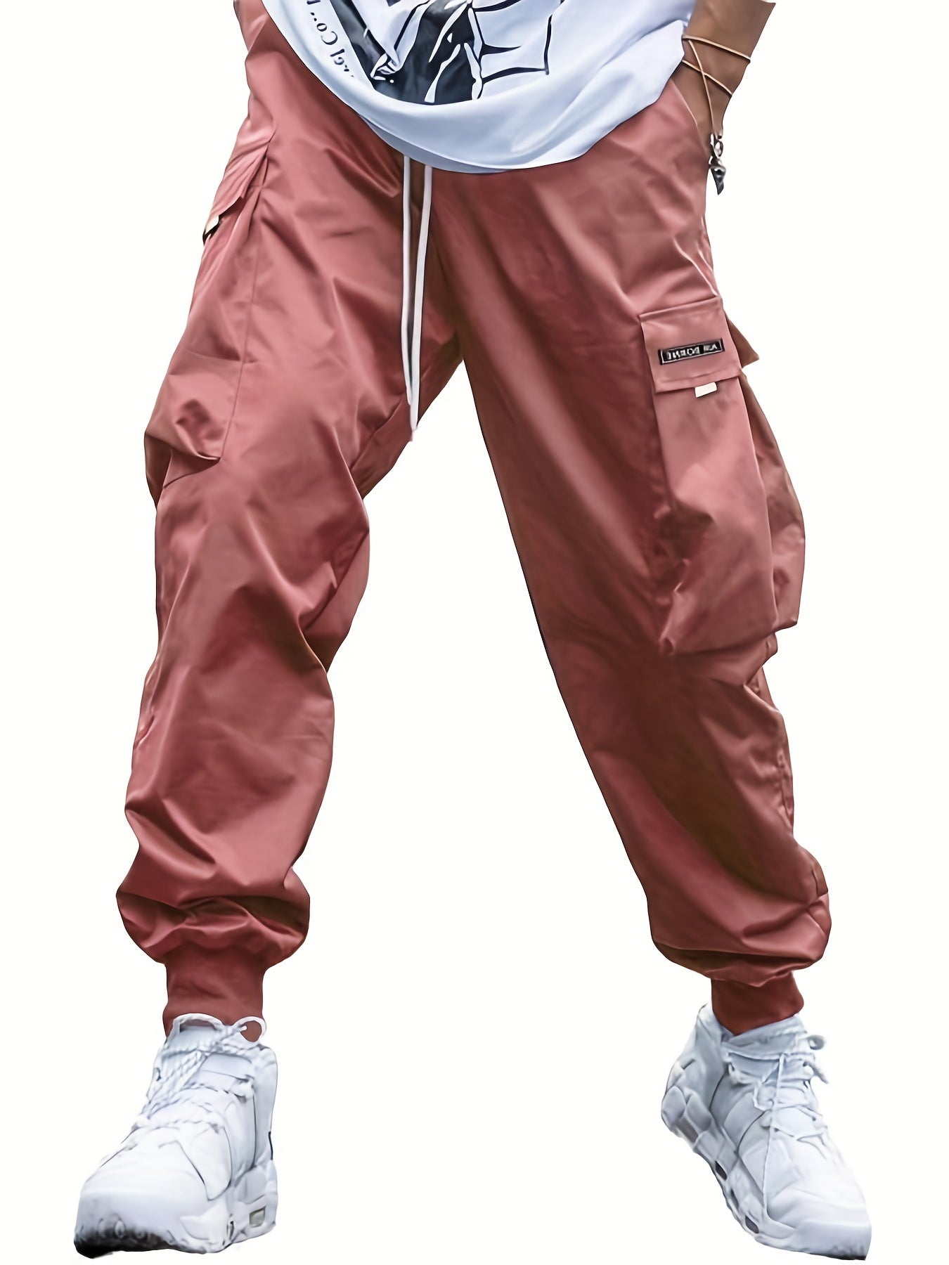 Men's Casual Cargo Pants with Drawstring Waist and Pockets