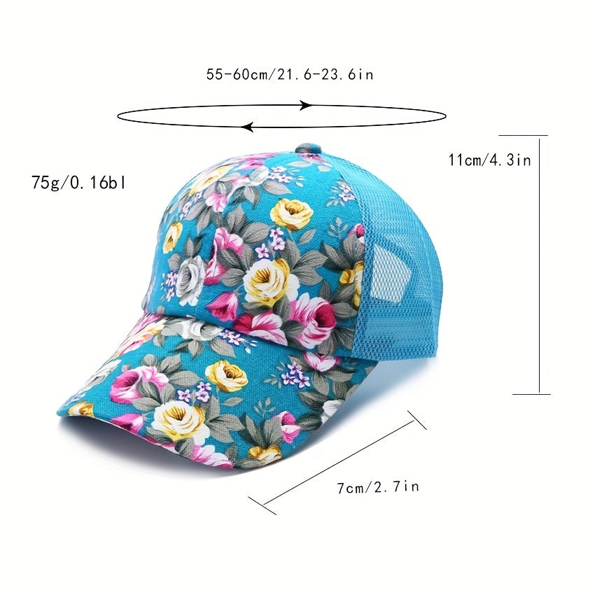 Flower Print Colorful Trucker Hat Mesh Baseball Cap Sunscreen Dad Hats