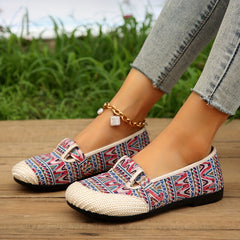 Red Geometric Pattern Flat Shoes Slip On Outdoor Lightweight Low Top Shoes