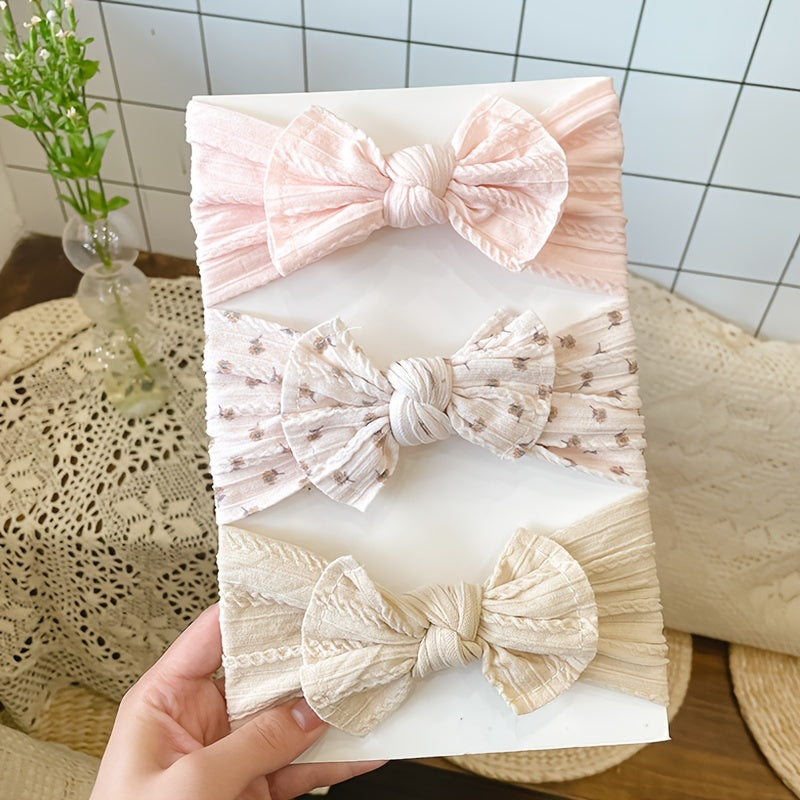 3pcs Jacquard Wide Edge Bow Elastic Headband Soft Printed Nylon Headscarf