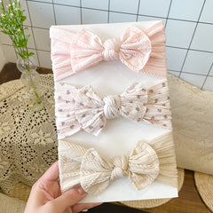 3pcs Jacquard Wide Edge Bow Elastic Headband Soft Printed Nylon Headscarf