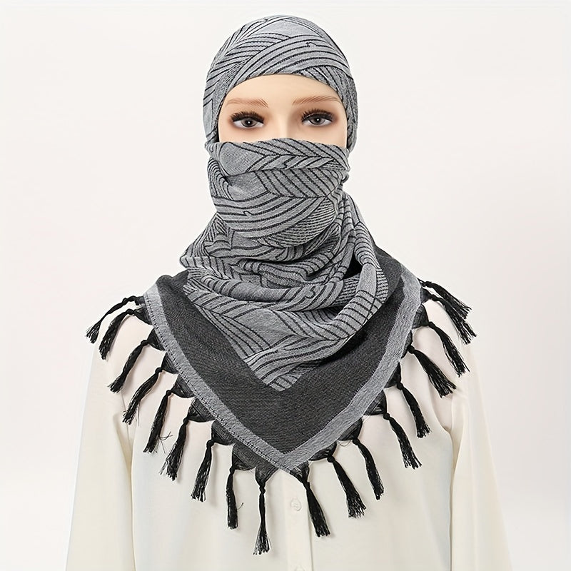 Grey Tactical Scarf Desert Keffiyeh Head Neck Scarf Arab Tassel Wrap
