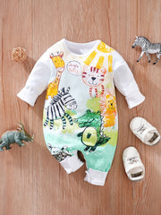 Cartoon Animal Print Long Sleeve Romper