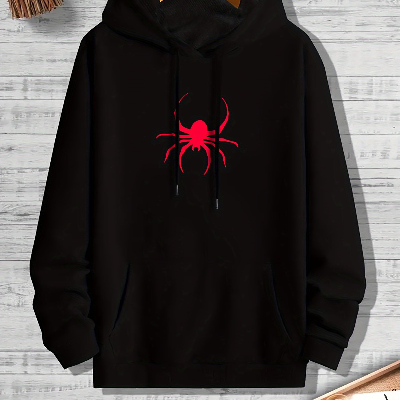 Spider Print Graphic Hoodie Men's Pullover for Halloween