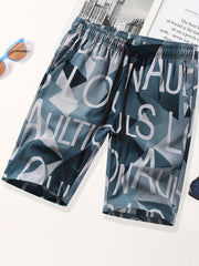 Men's All Over Letter Print Drawstring Shorts