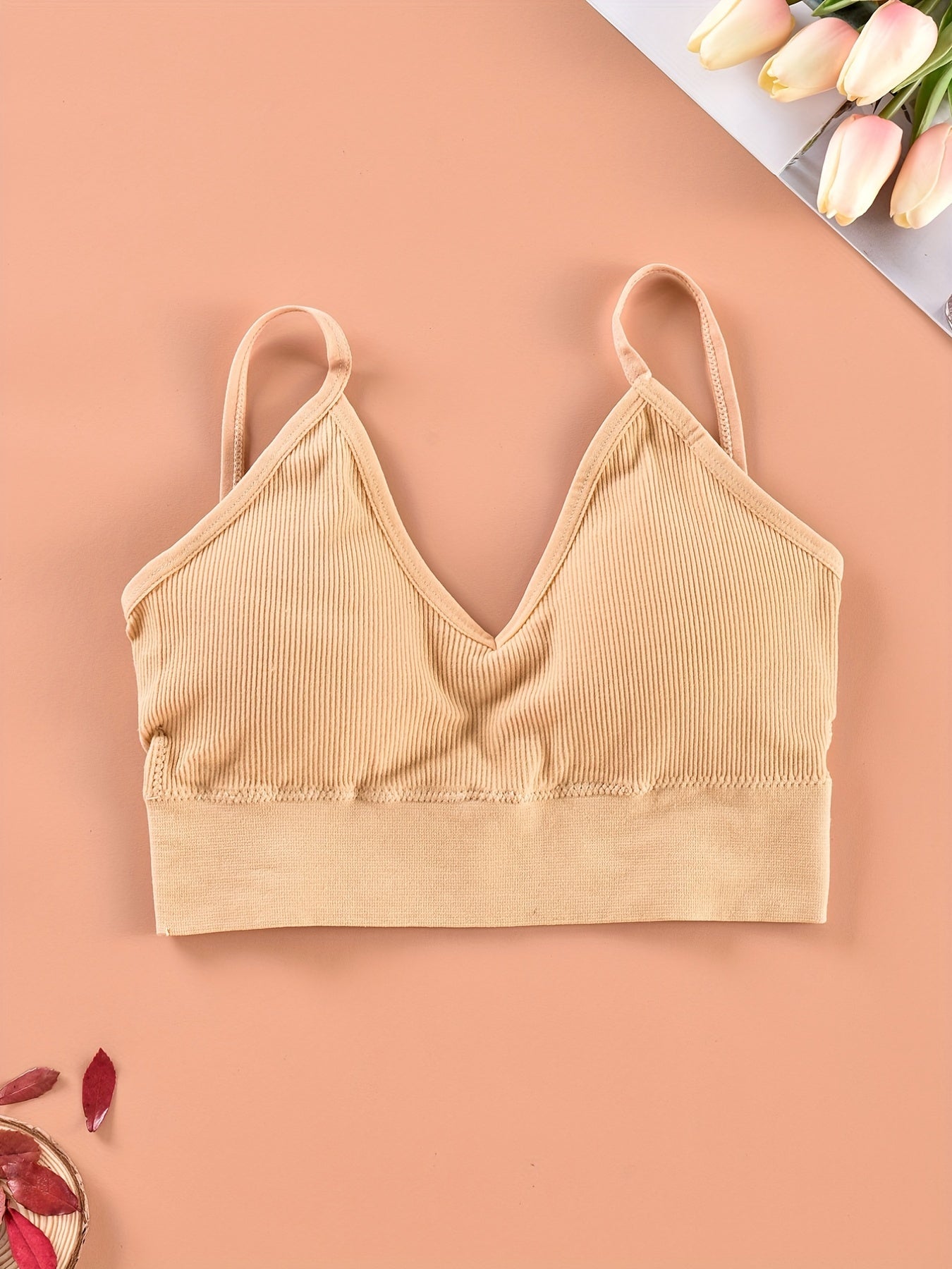 Ribbed Cami Crop Top V Neck Backless