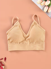Ribbed Cami Crop Top V Neck Backless