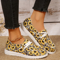 Floral Leopard Pattern Canvas Lace Up Walking Shoes