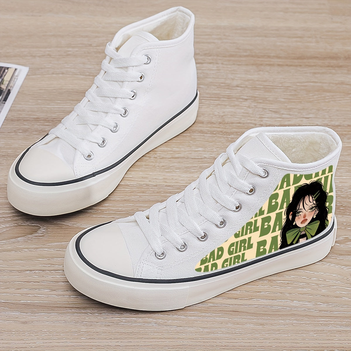 Anime Print Plush Lined Thermal Chunky Canvas Sneakers