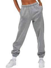 Solid Elastic Waist Jogger Pants Women's Clothing