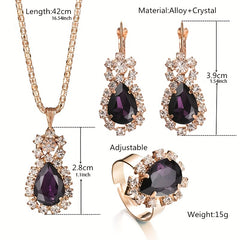 Water Drop Shape Jewelry Set Pendant Necklace & Drop Hook Earring & Ring