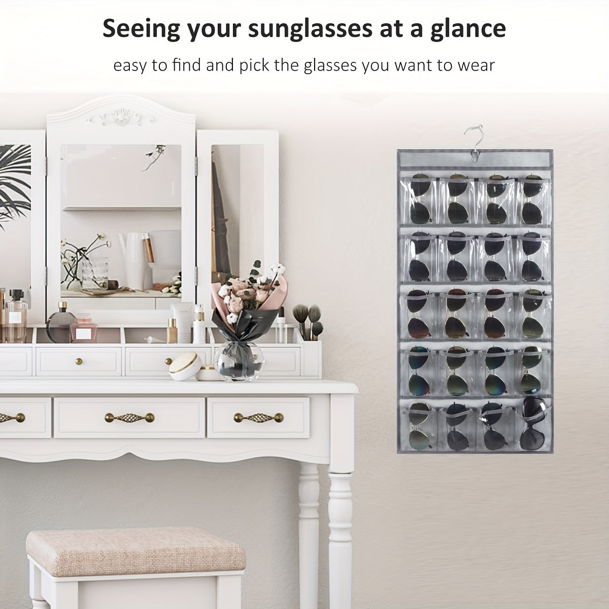 Dual Sided Hanging Sunglasses Organizer Storage Wall Mounted Eyeglasses Holder