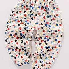 Toddler Girls Heart Graphic Trousers Elastic Waist Casual Jogger Pants