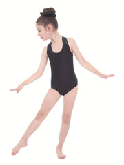 Solid Halter Neck Sleeveless Gymnastics Romper Girls Leotard