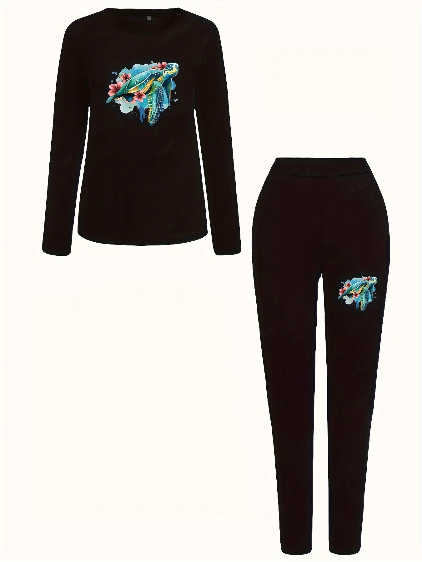 Women's Plus Floral & Turtle Print Tee & Legging Set