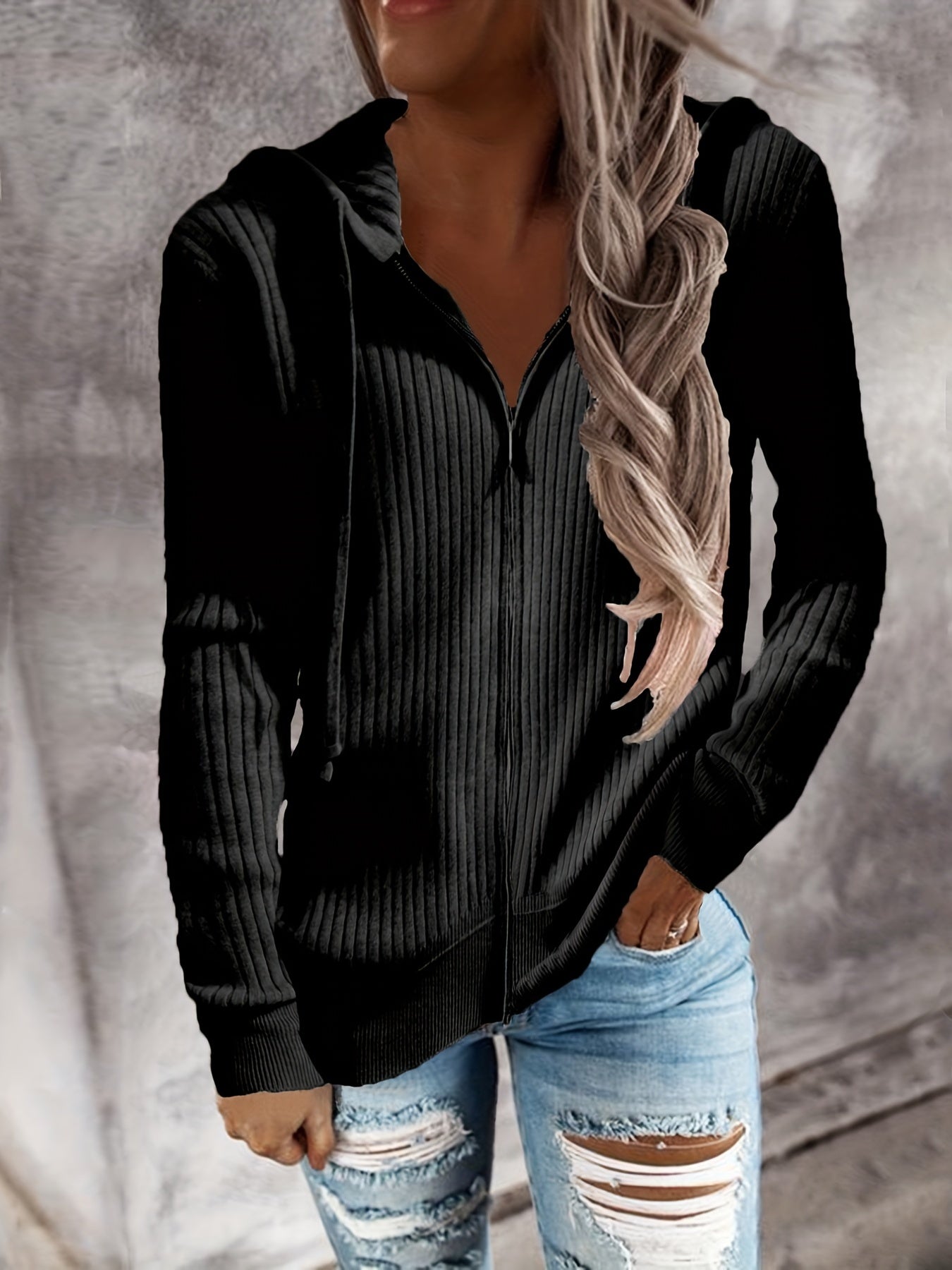 Drawstring Zip Up Hoodie Casual Long Sleeve Hoodie