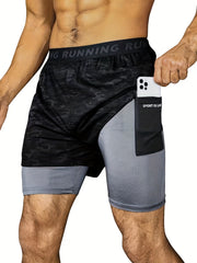 Men's 2-Layer Gym Running Shorts w/ Pockets Breathable Quick Dry