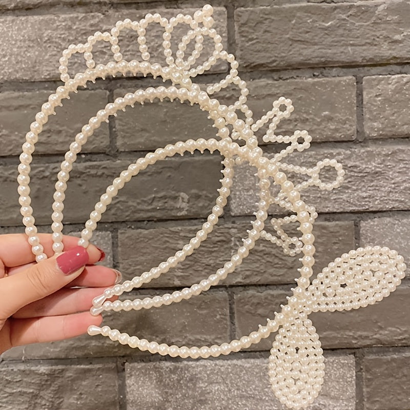 Girls Headband Faux Pearl Crown Hairband Hair Accessories