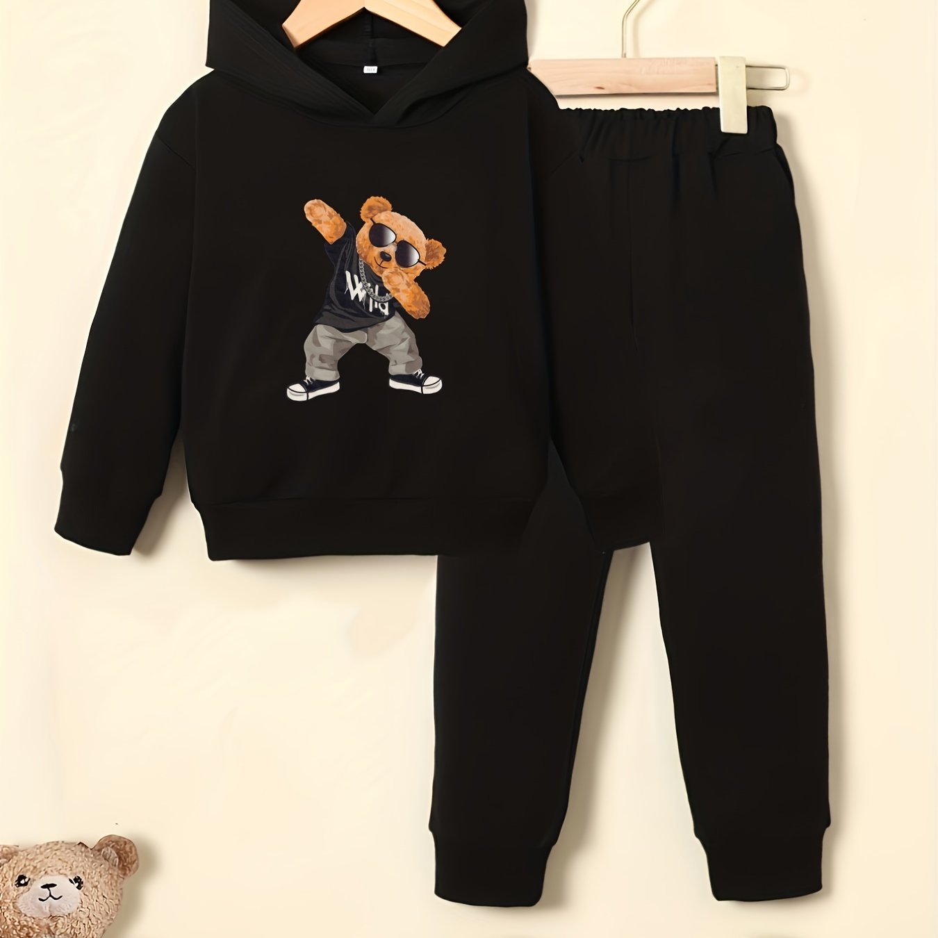 Sunglasses Bear Boy's Hoodie & Sweatpants Set Street Style Outfits