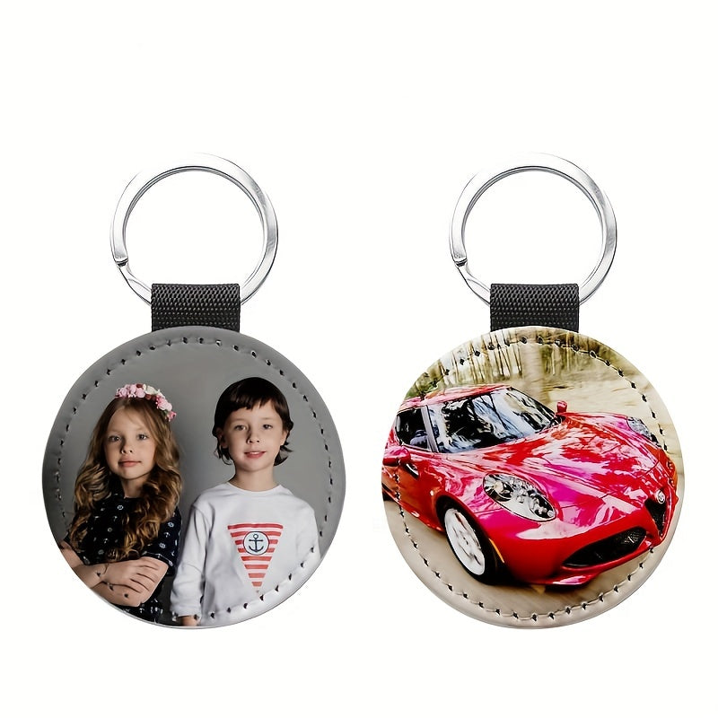 10pcs PU Double sided Heat Transfer Keychains Round Shaped Key Chain Pendant