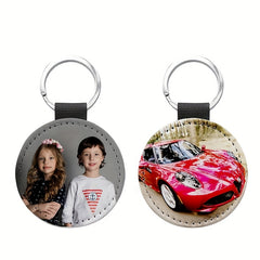 10pcs PU Double sided Heat Transfer Keychains Round Shaped Key Chain Pendant