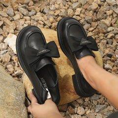 Women's Bowknot Loafers Round Toe Slip On Shoes Faux Leather