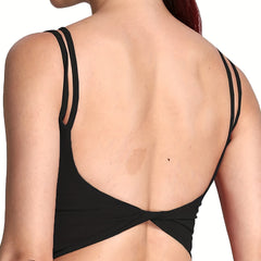 Women's Twist Back Sports Bra Padded Backless Yoga Crop Tank Top