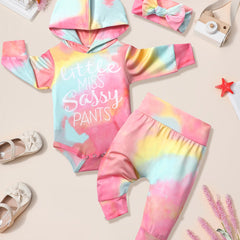 Newborn Baby Girl Tie Dye Long Sleeve Hoodie Jumpsuit Pants Set