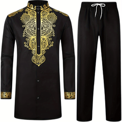 Men's African Dashiki Suit Shirt Pants Set Formal Party Outfit