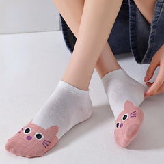 Women's Kitty Ankle Socks, 5 Pairs