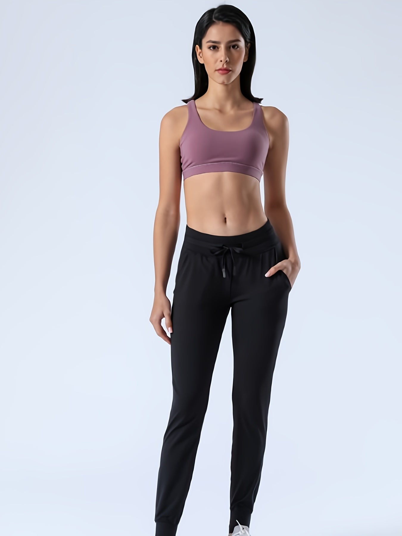 Stretchy Drawstring Running Pants Casual Joggers with Pocket