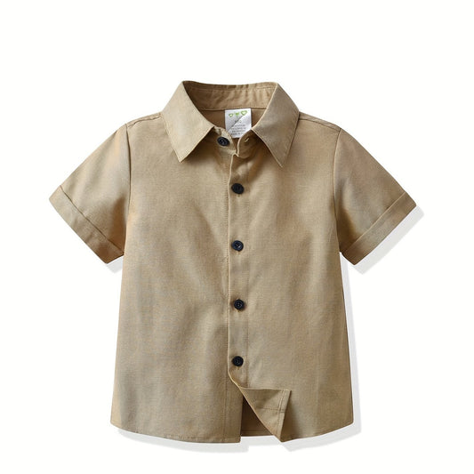Boys Plain Collar Shirt Short Sleeve Tops For Kids