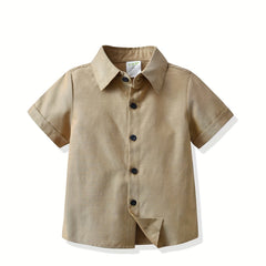 Boys Plain Collar Shirt Short Sleeve Tops For Kids