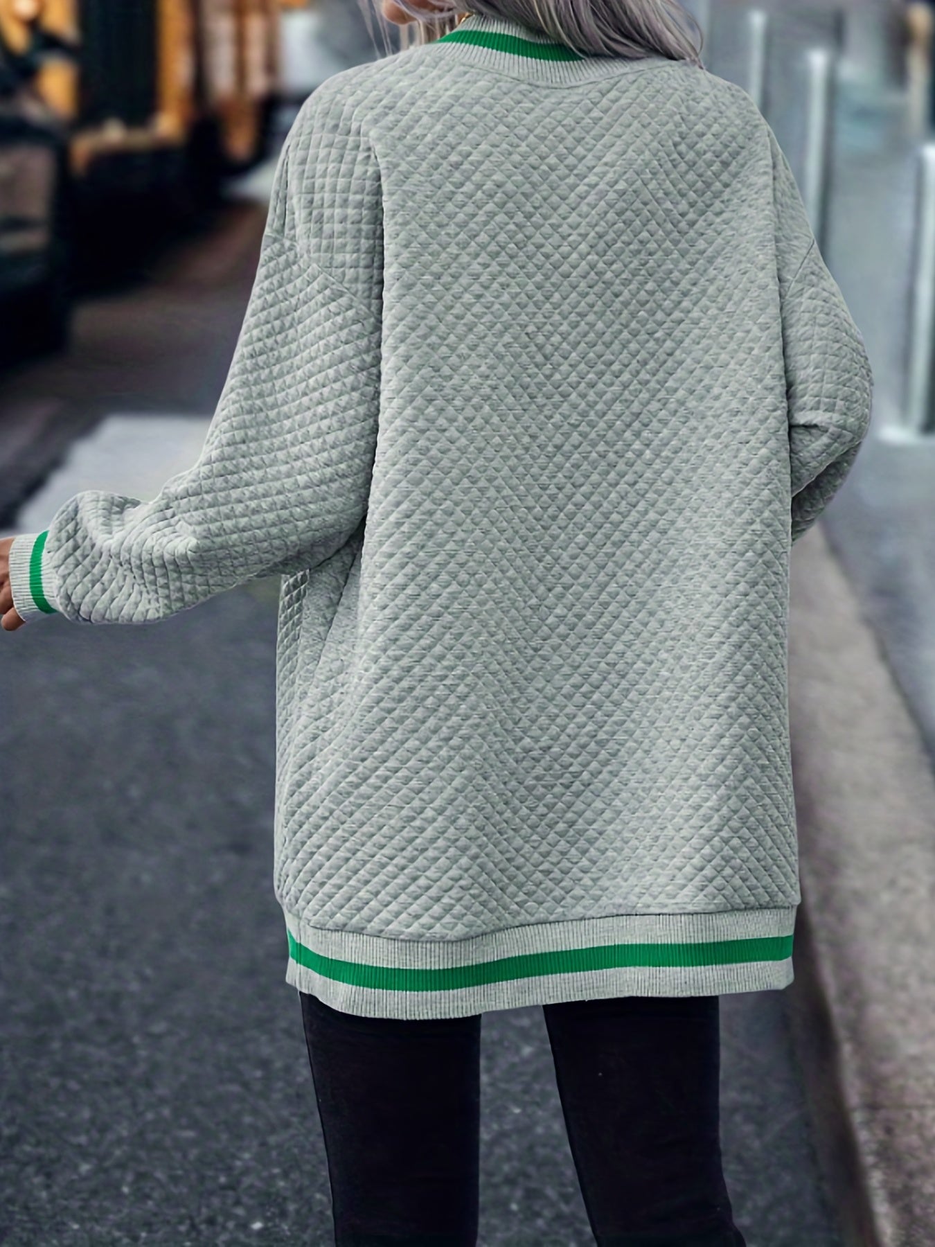 Plunging Button Front Cardigan Casual Loose Fit Long Sleeve