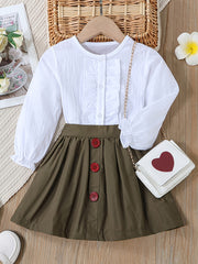 Toddler Girls Autumn Shirt and Vintage Skirt Outfit