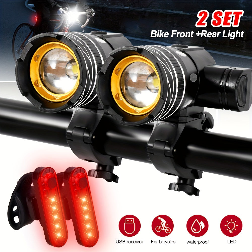 VASTFIRE USB Rechargeable LED Bike Light Set - Bright Headlight & Tail Light