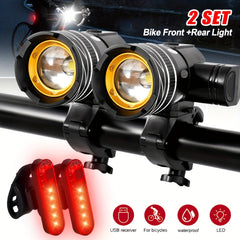 VASTFIRE USB Rechargeable LED Bike Light Set - Bright Headlight & Tail Light