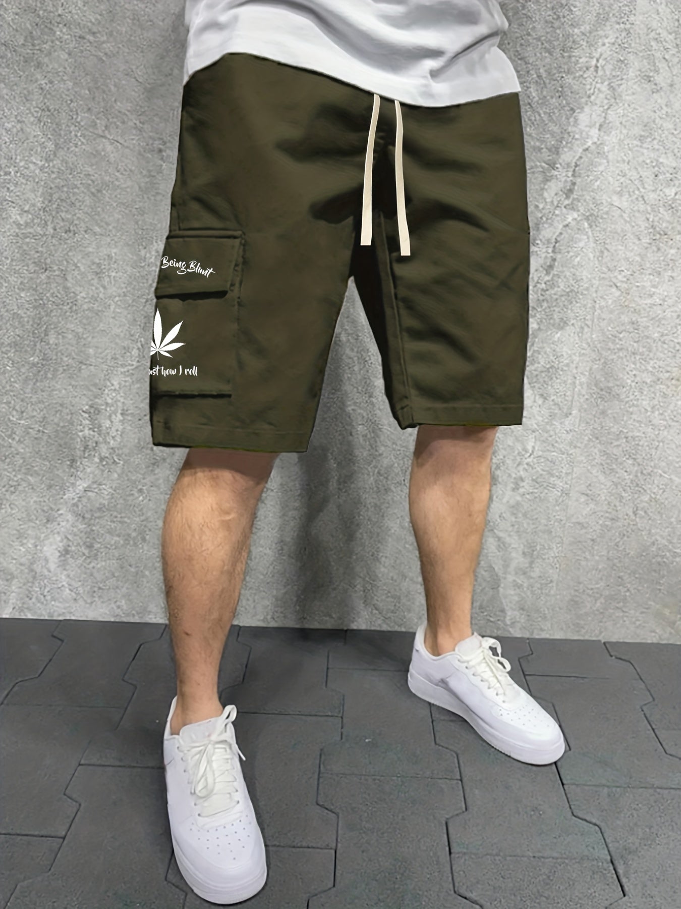 Men's Letter And Leaves Graphic Casual Sports Loose Pocket Elastic Waist Drawstr