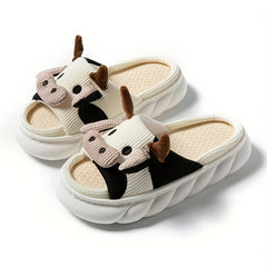 Women's Cow Decor House Slippers Open Toe Slip On Shoes