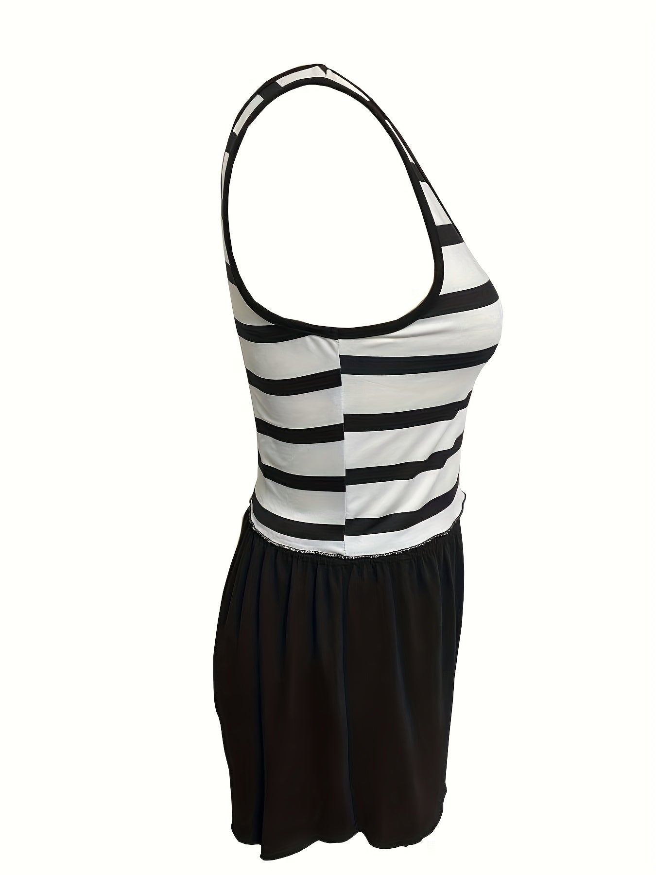 Stripe Print Pajama Set Crew Neck Sleeveless Top & Shorts