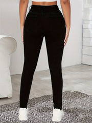 High Waist Skinny Leg Jeans Slash Pockets Denim Pants