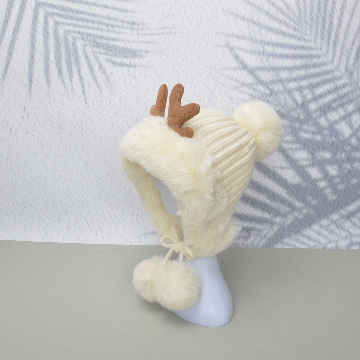 Bubble Beanie Deer Horn Knitted Pom Pom Hat