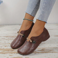 Women's Retro Style Flat Square Toe Slip On Faux Leather Shoes