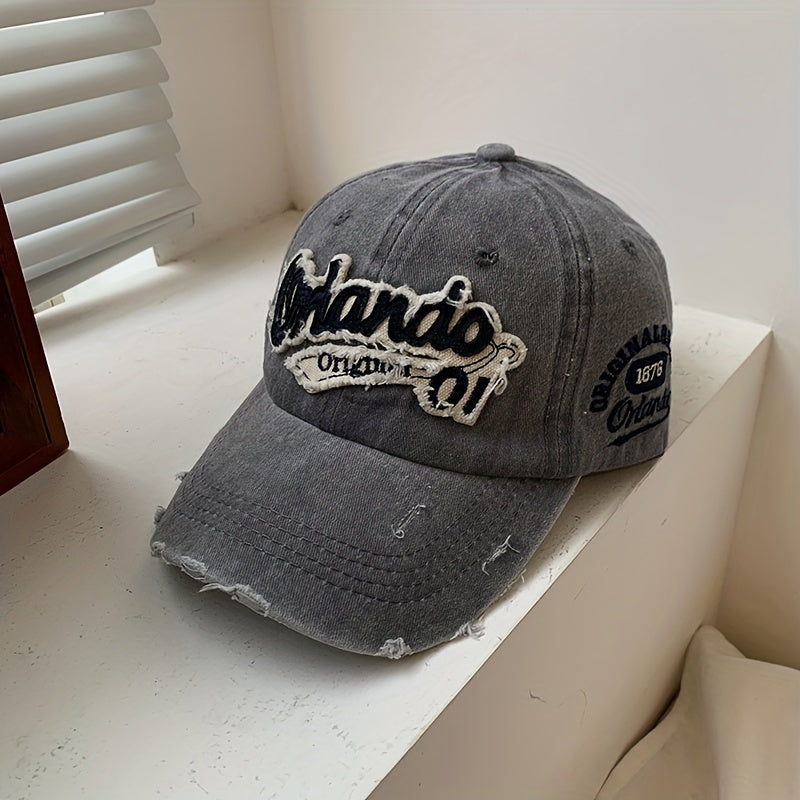 Letter Embroidery Patch Baseball Cap Vintage Washed Distressed Sun Hat