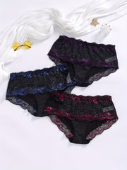 3 Pack Plus Size Sexy Lace Briefs Set Women's Plus Floral Embroidered