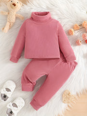 Baby Girls Turtleneck Top Trousers Set Toddler Kids Causal 2ps Outfit