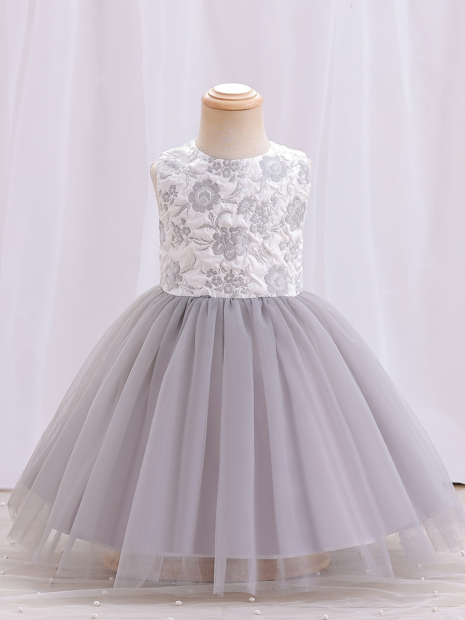 Girls Mesh Flower Embroidered Princess Dress