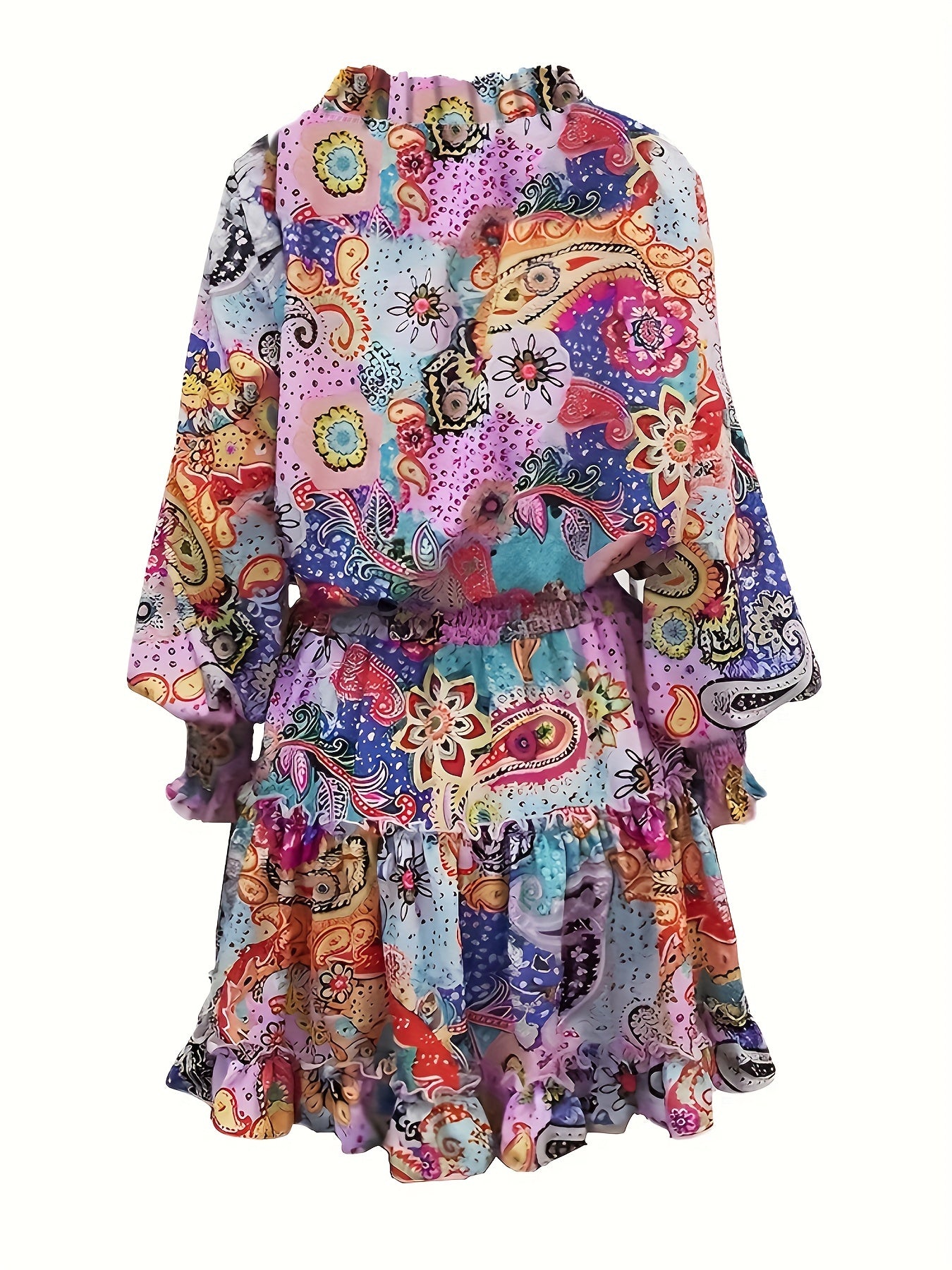 Paisley Print Mini Dress Long Sleeve Casual Dress