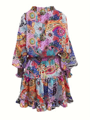 Paisley Print Mini Dress Long Sleeve Casual Dress