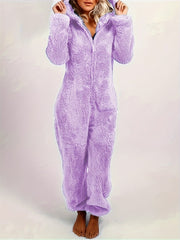 Cozy Hooded Lounge Jumpsuit Zipper Long Sleeve